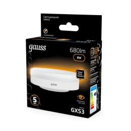 Лампа светодиодная Black 8Вт таблетка 3000К тепл. бел. GX53 680лм GAUSS 108008108