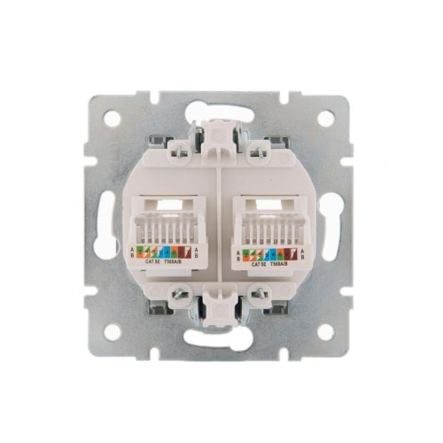 Розетка компьютерная + телефонная 2-м СП Karina RJ45 + RJ11 механизм матов. серебр. LEZARD 707-4388-