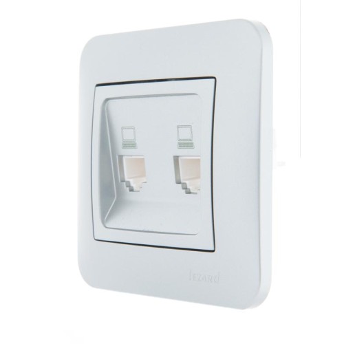 Розетка компьютерная + телефонная 2-м СП Karina RJ45 + RJ11 механизм матов. серебр. LEZARD 707-4388-
