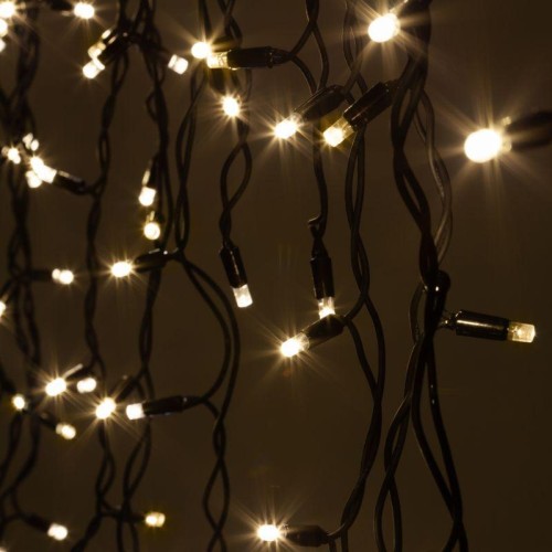 Гирлянда светодиодная "Нить" 10м 100LED тепл. бел. IP65 220В бел. мерцание провод черн. каучук (без