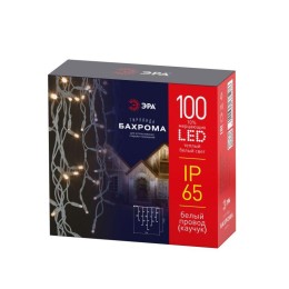 Гирлянда светодиодная "Бахрома" 0.7х2м 100LED тепл. бел. новогодняя провод бел. каучук (без шнура пи