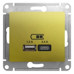 Systeme Electric Glossa Фисташковый Розетка USB A+С, 5В/2,4А, 2х5В/1,2 А