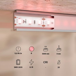 Лента светодиодная 12В 2835 9.6Вт/м Red IP20 (уп.5м) Maytoni 201171