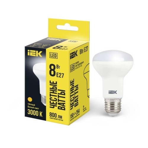 Лампа светодиодная Eco R63 8Вт 3000К тепл. бел. E27 720лм 230-240В IEK LLE-R63-8-230-30-E27