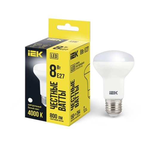 Лампа светодиодная Eco 8Вт R63 4000К нейтр. бел. E27 720лм 230-240В IEK LLE-R63-8-230-40-E27
