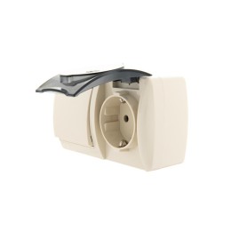Блок ОП Nata (розетка евростандарт с заземл. с защ. крышкой + 1-кл. выкл.) IP20 крем. LEZARD 710-030