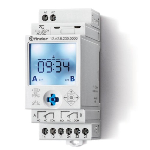 Реле времени цифровое недельное 16А 24В AC/DC 1CO NFC 35мм IP20 монтаж на рейку 35мм FINDER 12A20024