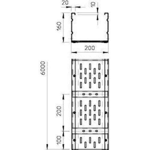 Лоток листовой перфорированный 600х160 L6000 сталь 2мм WKSG 166 FS для больших расстояний OBO 609851