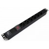 Блок розеток 6-м 10А SHE19-6SH-S-IEC 250В Schuko IEC 60320 C14 482.6х44.4х44.4мм для 19дюйм горизонт