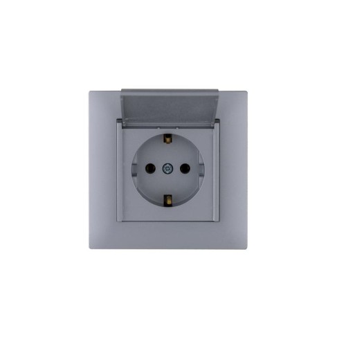 Розетка 1-м с крышкой Karea RIZZ STAR с заземл. сер. Makel 88065029