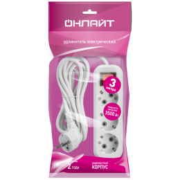 Удлинитель 3х3м с заземл. 16А IP20 90523 OPE-S-03-300-ЕSC-3х1 ОНЛАЙТ 90523
