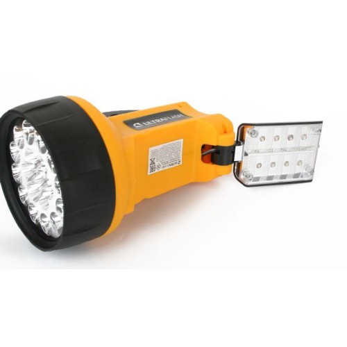 Фонарь аккумуляторный UF3712LED 19LED аккум. 4В 2А.ч 220В/12В пластик. желт. (кор.) Ultraflash 8310