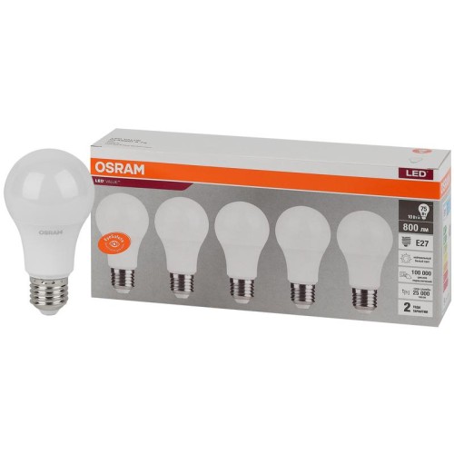 Лампа светодиодная LED Value LVCLA75 10SW/840 10Вт грушевидная матовая E27 230В 2х5 RU (уп.5шт) OSRA
