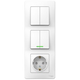 Блок СП Blanca (розетка с заземл. защ. шторки 16А 250В + 2-кл. выкл. с подсветкой + 2-кл. выкл.) бел