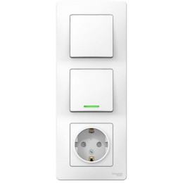 Блок СП Blanca (розетка с заземл. защ. шторки 16А 250В + 1-кл. выкл. с подсветкой + 1-кл. выкл.) бел