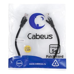 Патч-корд U/UTP кат.5E PC-UTP-RJ45-Cat.5e-0.3m-BK-LSZH 2хRJ45/8p8c неэкранир. LSZH 0.3м черн. Cabeus