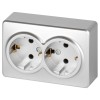 Розетка 2-м ОП Эксперт 11-2205-03 16А IP20 250В 2х2P+E Schuko с заземл. алюм. Эра Б0063046