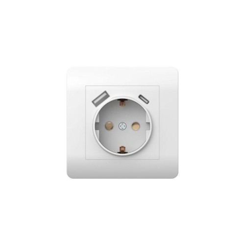Розетка NEW3-E 16А с заземл. защ. шторки с 2-мя заряд. устройствами USB A+C 5В/2.1А бел. CHINT 43155