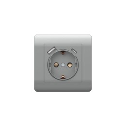 Розетка NEW3-E 16А с заземл. защ. шторки с 2-мя заряд. устройствами USB A+C 5В/2.1А серебр. CHINT 43