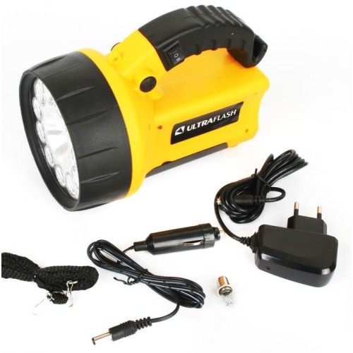 Фонарь аккумуляторный UF3753LED 11LED + галоген. аккум. 4В 2А.ч 220В/12В пластик. желт. (кор.) Ultra