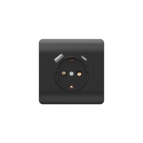 Розетка NEW3-E 16А с заземл. защ. шторки с 2-мя заряд. устройствами USB A+C 5В/2.1А черн. CHINT 4315