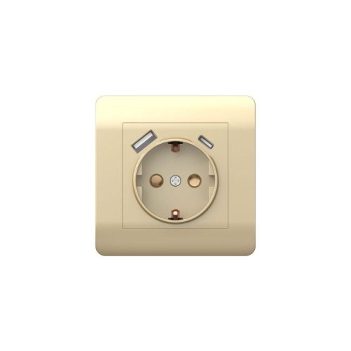 Розетка NEW3-E 16А с заземл. защ. шторки с 2-мя заряд. устройствами USB A+C 5В/2.1А шампань CHINT 43