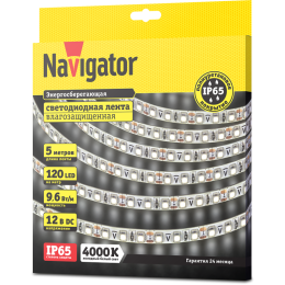 Лента светодиодная 71 409 NLS-3528W120-9.6 IP65 12B R5 9.6Вт/м (уп.5м) Navigator 71409