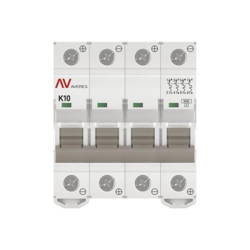 Выключатель автоматический модульный 4п K 10А 6кА AV-6 DC AVERES EKF mcb6-DC-4-10K-av