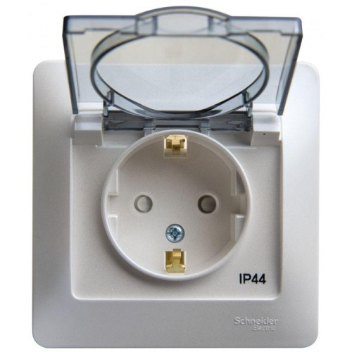 Розетка 1-м СП Glossa 16А IP44 с заземл. защ. шторки с крышкой в сборе перламутр. SE GSL000648