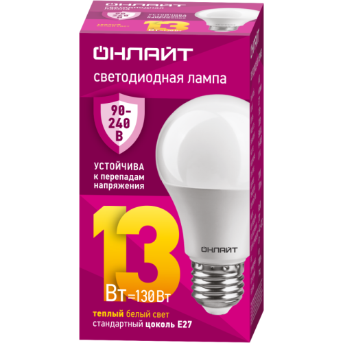 Лампа светодиодная 90 532 OLL-A60-13-230-2.7К-E27 PRO 90-240В ОНЛАЙТ 90532