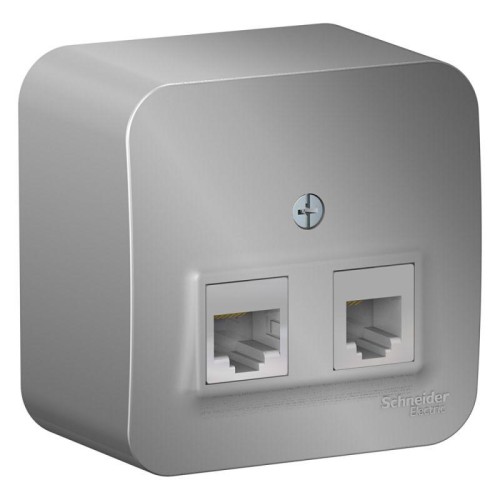 Розетка компьютерная + телефонная 2-м ОП Blanca RJ45 кат.5E + RJ11 с изолир. пластиной алюм. SE BLNI