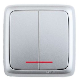 Выключатель 2-кл. ОП Альфа 10А IP20 250В с индикацией с изолир. пластиной серебр. HEGEL ВА10-154-06