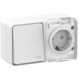 Блок ОП AtlasDesign Profi54 (розетка 16А 250В с заземл. защ. шторки + 1-кл. выкл. 10А) IP54 бел. SE