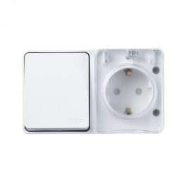 Блок ОП AtlasDesign Profi54 (розетка 16А 250В с заземл. защ. шторки + 1-кл. выкл. 10А) IP54 бел. SE