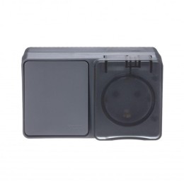 Блок ОП AtlasDesign Profi54 (розетка 16А 250В с заземл. защ. шторки + 1-кл. выкл. 10А) IP54 антрацит