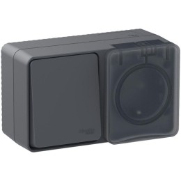 Блок ОП AtlasDesign Profi54 (розетка 16А 250В с заземл. защ. шторки + 1-кл. выкл. 10А) IP54 антрацит