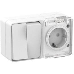 Блок ОП AtlasDesign Profi54 (розетка 16А 250В с заземл. защ. шторки + 2-кл. выкл. 10А) IP54 бел. SE