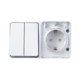 Блок ОП AtlasDesign Profi54 (розетка 16А 250В с заземл. защ. шторки + 2-кл. выкл. 10А) IP54 бел. SE