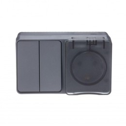 Блок ОП AtlasDesign Profi54 (розетка 16А 250В с заземл. защ. шторки + 2-кл. выкл. 10А) IP54 антрацит