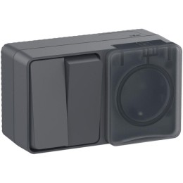 Блок ОП AtlasDesign Profi54 (розетка 16А 250В с заземл. защ. шторки + 2-кл. выкл. 10А) IP54 антрацит