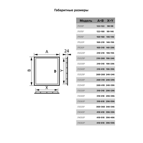 Люк-дверца ревизионная 122х122мм фланец 98х98мм с ручкой бел. EVECS Л1010Р