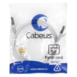 Патч-корд F/UTP кат.5E PC-FTP-RJ45-Cat.5e-1m-LSZH 2хRJ45/8p8c экранир. LSZH 1м сер. Cabeus 8870c