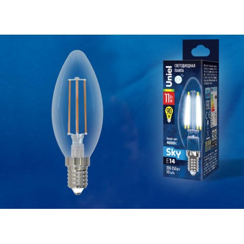 Лампа светодиодная LED-C35-11W-4000K-E14-CL PLS02WH 11Вт свеча 4000К нейтр. бел. (упак. картон). Uni
