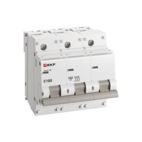 Выключатель автоматический модульный 3п C 100А 10кА ВА 47-100 PROxima EKF mcb47100-3-100C-pro