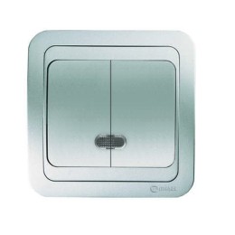 Выключатель 2-кл. СП Mimoza N 10А IP20 с подсветкой серебр./серебр. Makel 26623