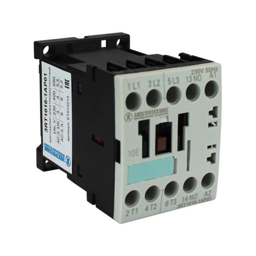 Контактор электромагнитный 3RT1016-1AP01 3п 9А кат. 230В AC 50Гц IP20 AC-3 AC-3 4кВт 400В 1НO типора