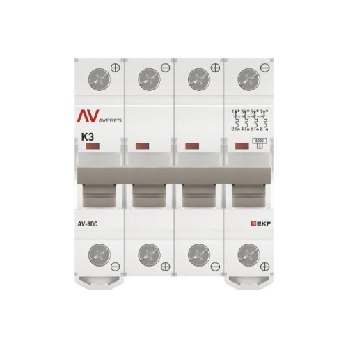 Выключатель автоматический модульный 4п K 3А 6кА AV-6 DC AVERES EKF mcb6-DC-4-03K-av