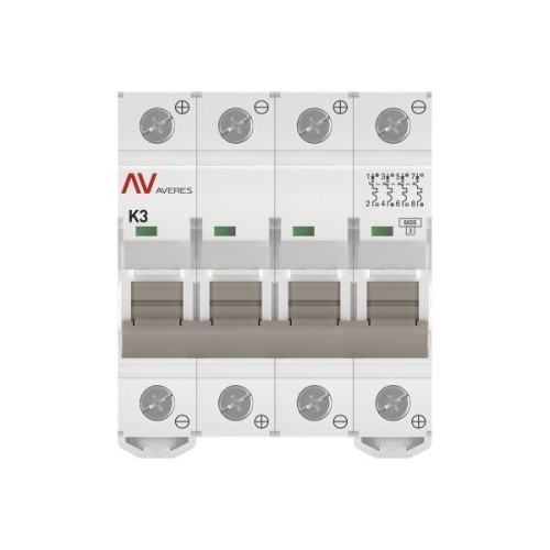Выключатель автоматический модульный 4п K 3А 6кА AV-6 DC AVERES EKF mcb6-DC-4-03K-av