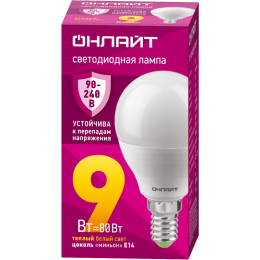 Лампа светодиодная 90 542 OLL-G45-9-230-2.7К-E14-FR PRO 90-240В ОНЛАЙТ 90542
