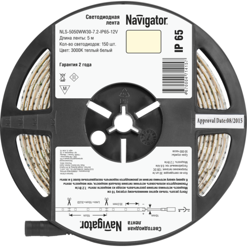 Лента светодиодная 71 415 NLS-5050WW30-7.2 IP65 12B R5 7.2Вт/м (уп.5м) Navigator 71415
